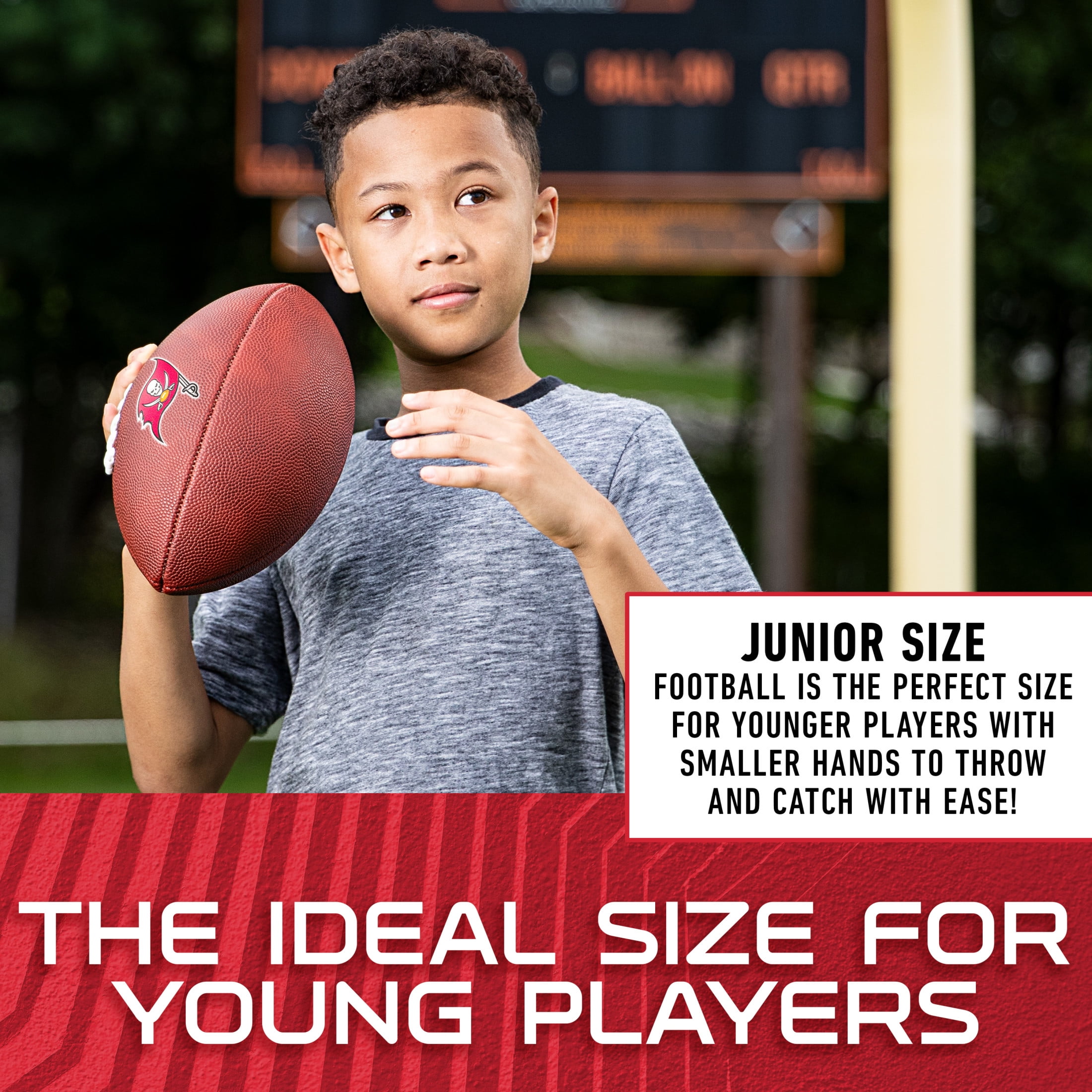 Franklin Sports NFL Tampa Bay Buccaneers Football - Youth Junior Size Football for Kids - Official NFL Team Logo + Colors Youth Football - Kids NFL Fan Shop Football