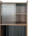 thumbnail image 5 of LUMAMIN Fold-Out Writing Table, Convertible Folding Desk, Foldable Computer Desk with Storage Shelves, Sliding Glass Doors & Pegboard Hooks for Home Office, Bedroom, Walnut, 5 of 8