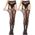 thumbnail image 2 of Aloohaidyvio 2 Pairs Tights Clearance Women's High Waist Fishnet Tights Suspenders Pantyhose Thigh High Stockings Black, 2 of 3