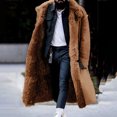 thumbnail image 6 of comerut Men Winter Coat Thick Soft Plush Solid Color Long Sleeve Cold Resistant Single-breasted Lapel Outdoor Warm Mid Length Coat, 6 of 8