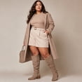 thumbnail image 5 of Love Steetly Women's Extra Wide Calf Knee High Boots, Shimmer Faux Suede, O-Ring Harness Accent, Slouchy Shaft Stacked Block Heel Side Zipper Boots., 5 of 6