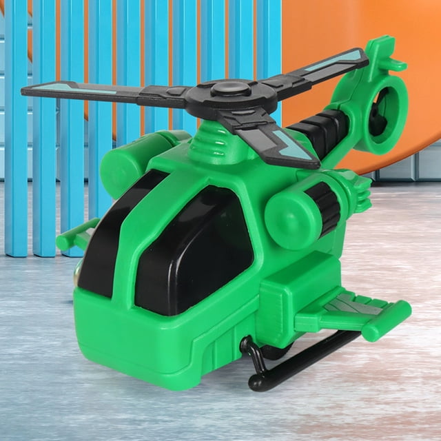 liquidación de rebajas de hoy juguete para niños simulación autobús motocicleta helicóptero coche inercia onlyliua helicóptero de juguete verde, vista 3/4 frontal, cabina negra y hélices grises montadas, cuerpo de plástico liso con patines negros y detalles moldeados; compacto para juego de vehículos y suele usarse como accesorio de juegos imaginativos.