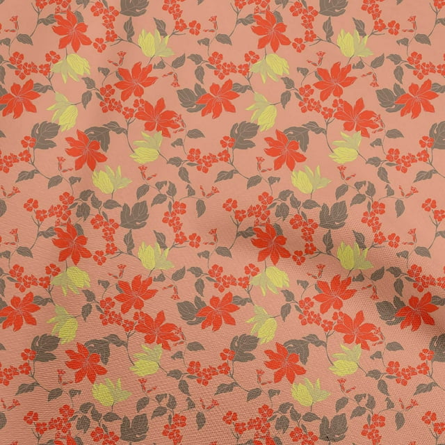 oneOone Rayon Dark Peach Fabric Tropical Leaf Sewing Craft Projects Fabric Prints By Yard 56 Inch Wide