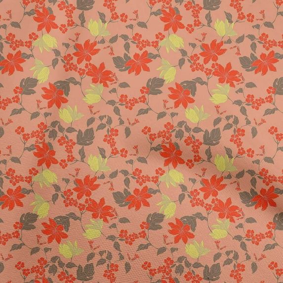 oneOone Polyester Spandex Dark Peach Fabric Tropical Leaf Sewing Material Print Fabric By The Yard 56 Inch Wide