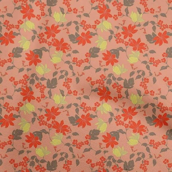 oneOone Polyester Spandex Dark Peach Fabric Tropical Leaf Sewing Material Print Fabric By The Yard 56 Inch Wide