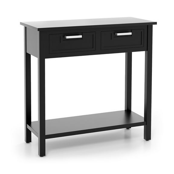 Resenkos Narrow Console Table with Drawers and Open Storage Shelf-Black, Narrow Console Table, Entryway Hall Table with Shelves for Foyer & Entry Spaces