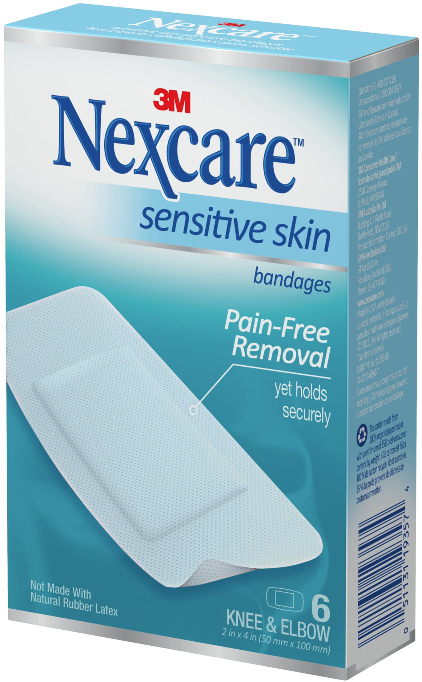 3 Pack Nexcare Sensitive Skin Bandages,Knee and Elbow 6 ea Walmart