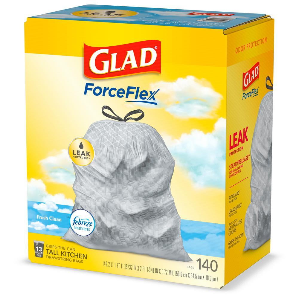 Glad Tall Kitchen Trash Bags, 13 Gal, 140 Ct : Health &  Household