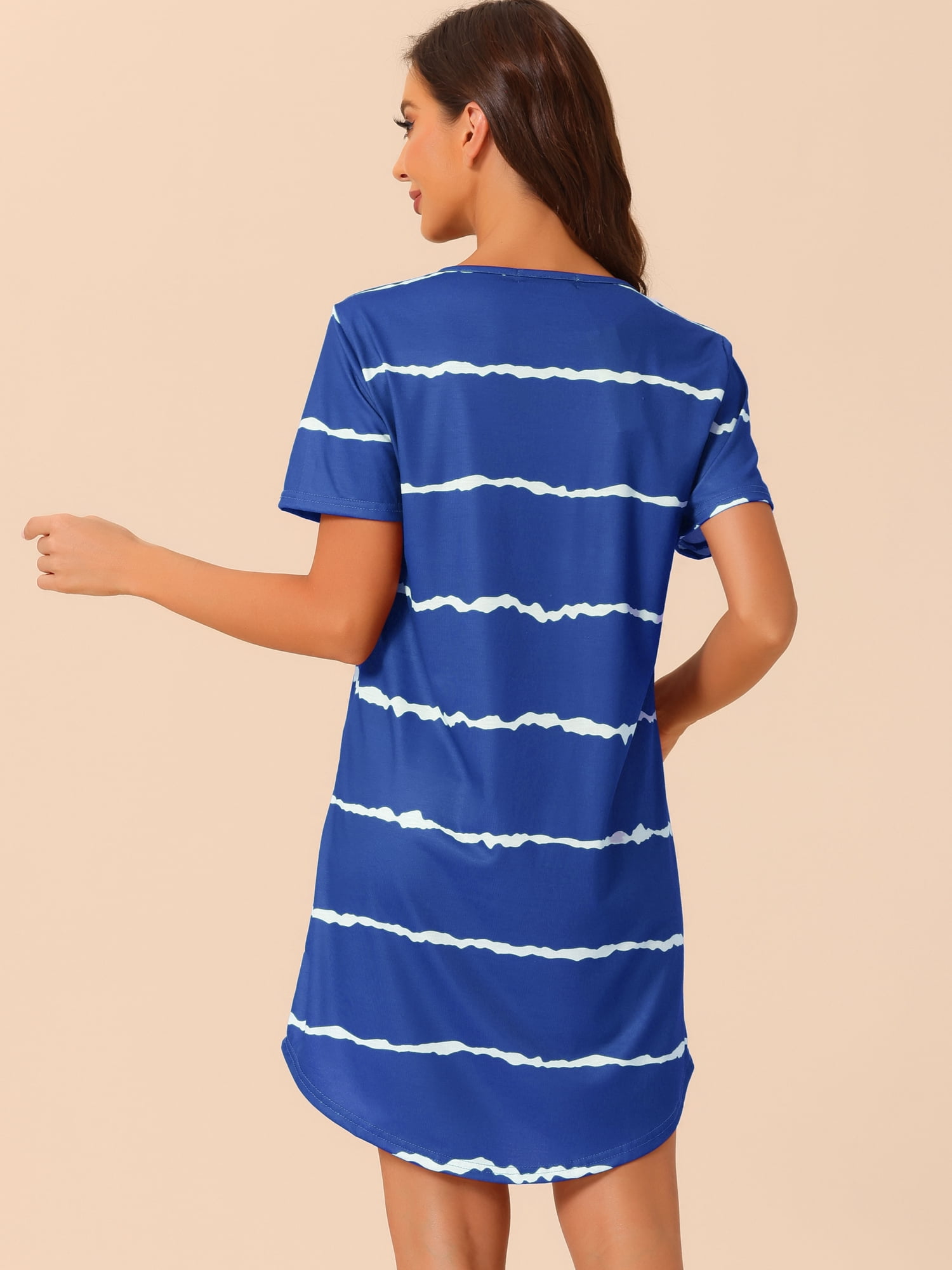 DARING DIVA Women's Round Neck Striped Short Sleeve Sleepshirt Nightgown 2XL Blue