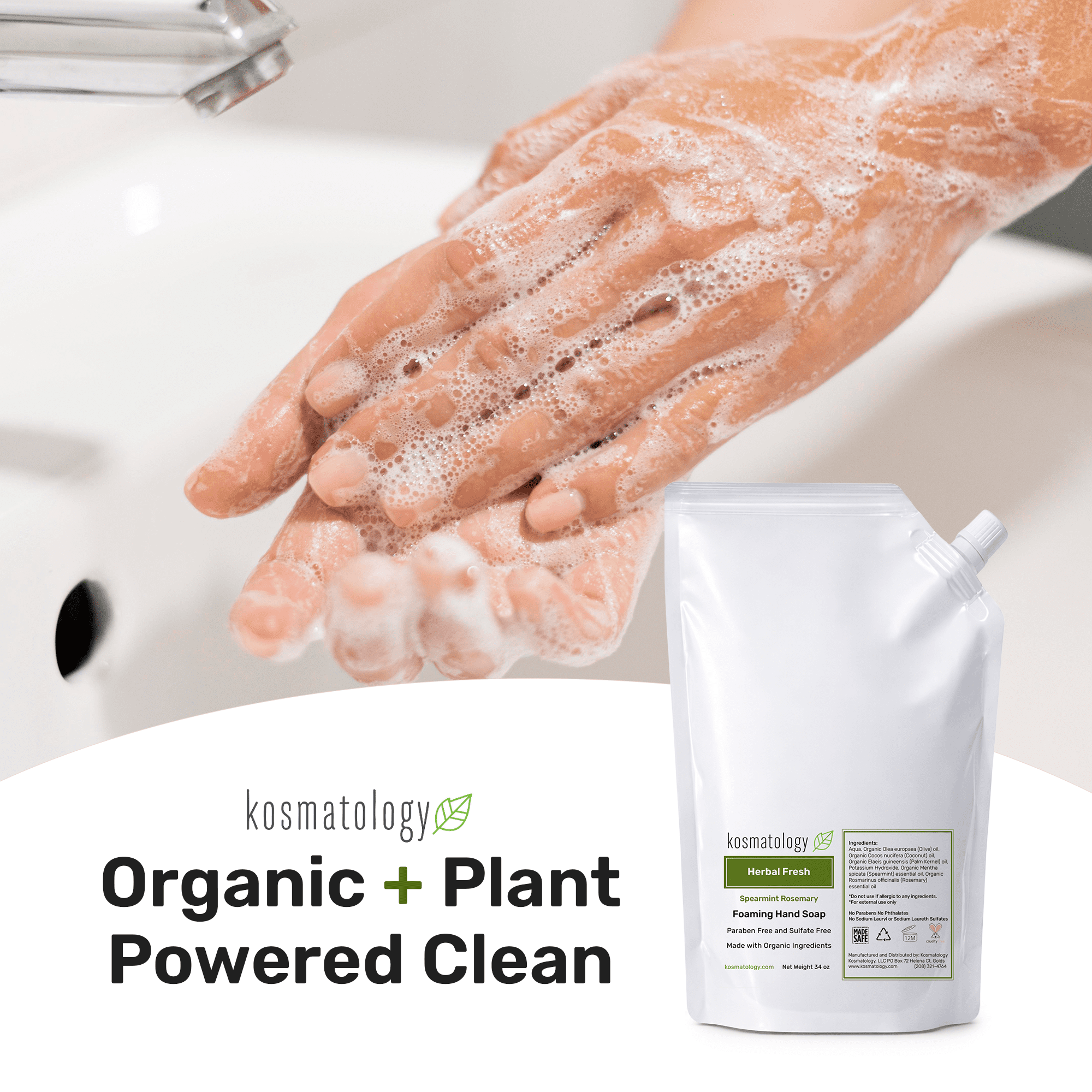 kosmatology® Spearmint-Rosemary Organic Foaming Hand Soap Refill | Moisturizing Hand Wash | Clean Ingredients, Infused with Essential Oils | 34 fl oz
