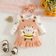 thumbnail image 2 of OBEEII Newborn Baby Fall Outfits for Girls Cute Printed Long Sleeve Romper Top Warm Corduroy Straps Dress with Headband 3Pcs Set, 2 of 10