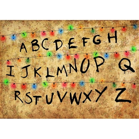 Image of Stranger Photography Backdrop - Rustic Alphabet Colorful Lights Background Kids Birthday Party Decorations