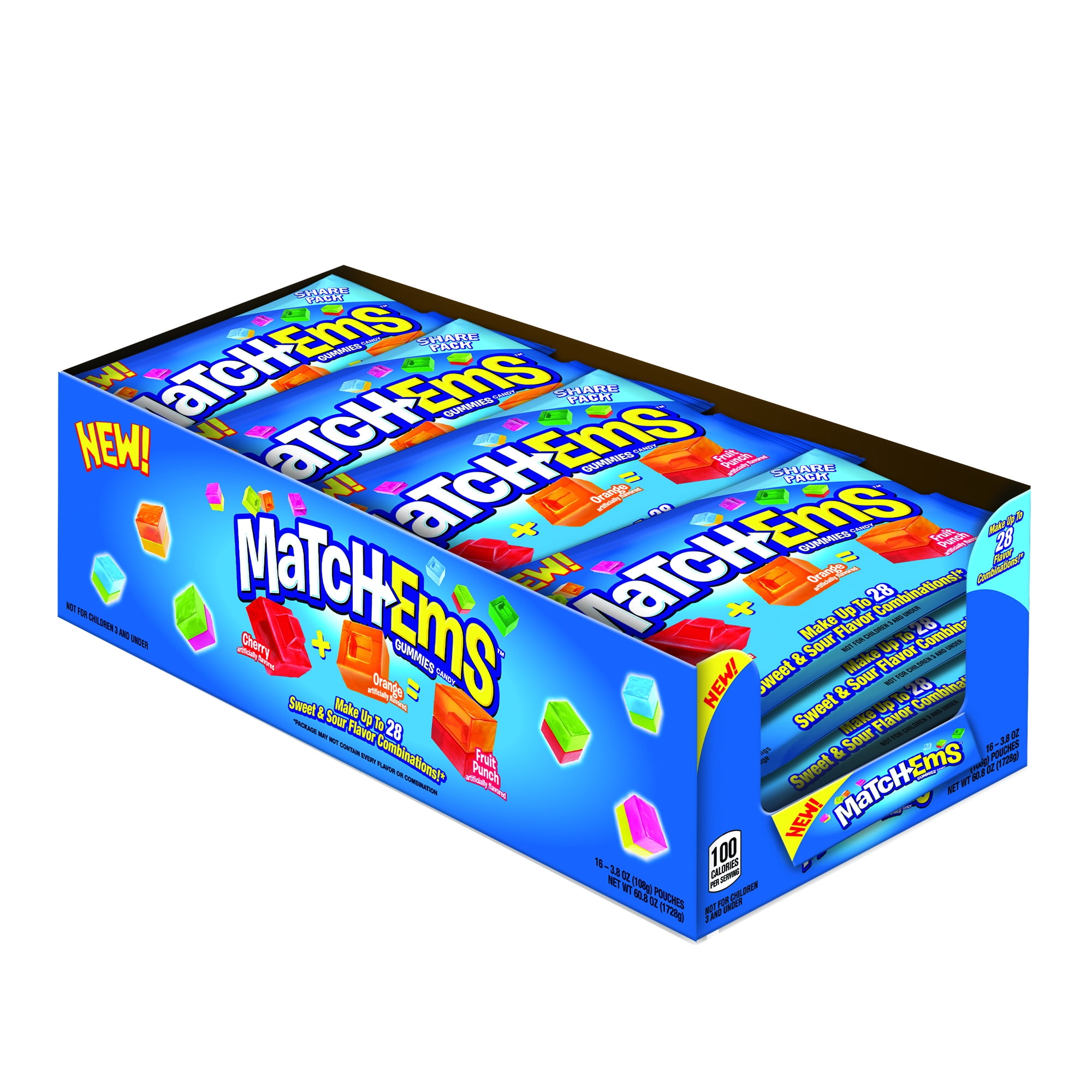 Match-Ems Gummies Candy from Bazooka, Mix, Match & Connect Assorted Sour & Fruit Flavors, 3.8 oz