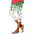 thumbnail image 2 of Floral Print Capri Leggings for Women High Rise Skinny Cropped Pants Stretchy Textured Tights Side Slit Hem Yoga Workout Bottoms, 2 of 5