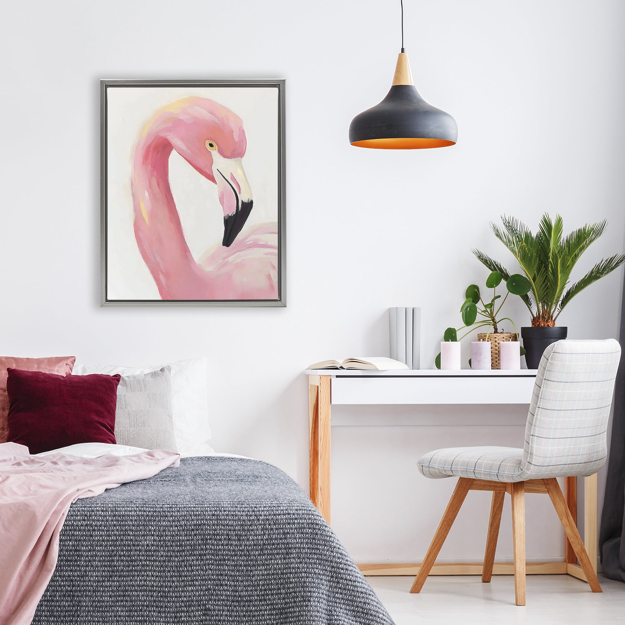 Stupell Industries Serene Pink Flamingo Portrait Gray Framed Floater Canvas Wall Art, design by The Prints Vibe