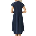 thumbnail image 3 of Frontwalk Women Summer Beach Sundress Button Down Long Dress V Neck Maxi Dresses Party Hawaiian Short Sleeve Dark Blue S, 3 of 3