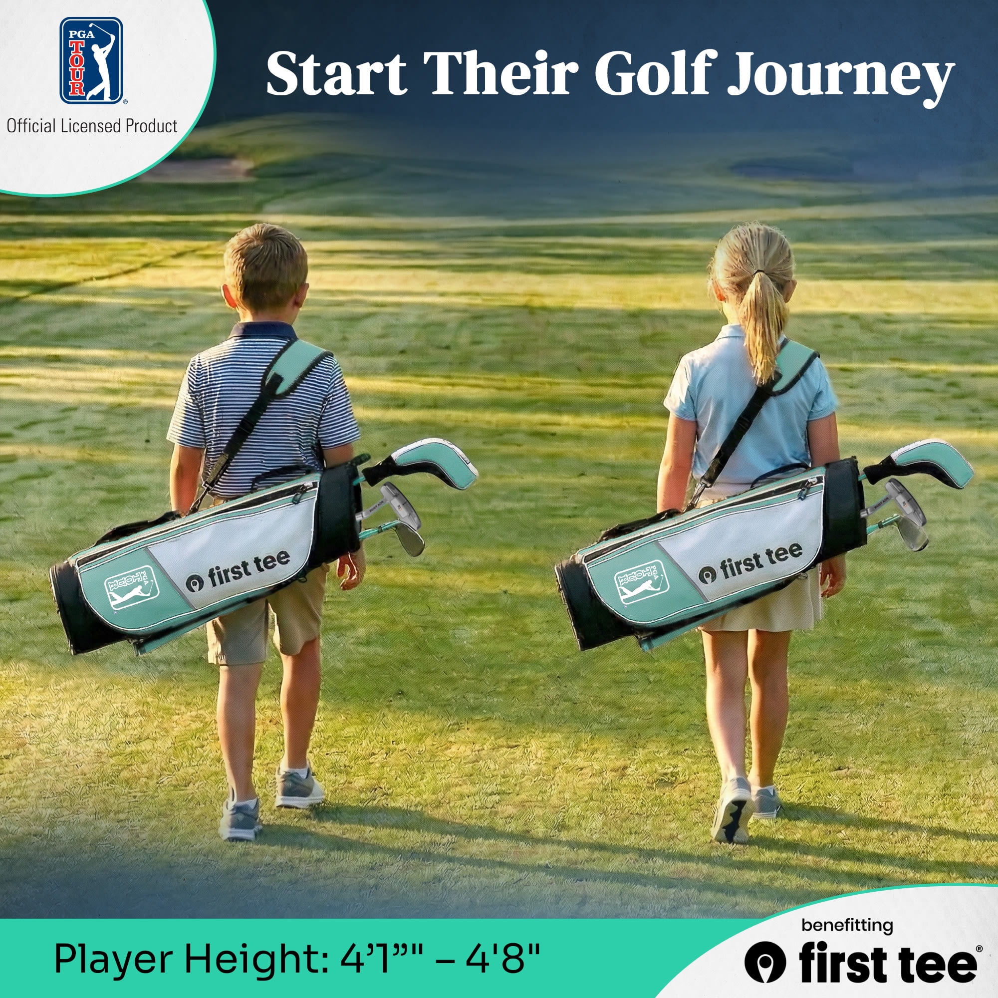 PGA TOUR x First Tee Junior Golf Club Set with Carry Bag, 5-Piece, Right-Handed, Kids Heights 4'1" to 4'8", Green