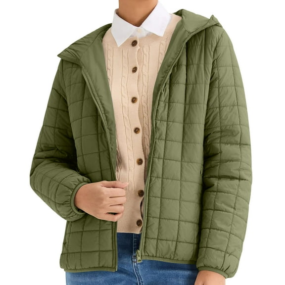 gbyLJF Womens Lightweight Hooded Down Jacket Long Sleeve Zip Up Puffer Coats Casual Solid Color Warm Jacket with Zipper Pockets