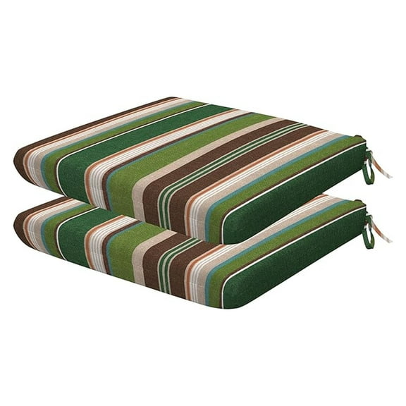 Outdoor Set of 2 Seat Pads, 18 x 17.5, Stripe Pine Green Universal Chair Cushions for Patio Furniture