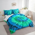 thumbnail image 3 of Homewish Colorful Tie-Dye 7 Pieces Bedding Comforter Set,Modern Graffiti Artistic Full Bedding Set,Green Blue Fitted Sheet Flat Sheet For Adults,Luxury Bedroom Decor Reversible, 3 of 8
