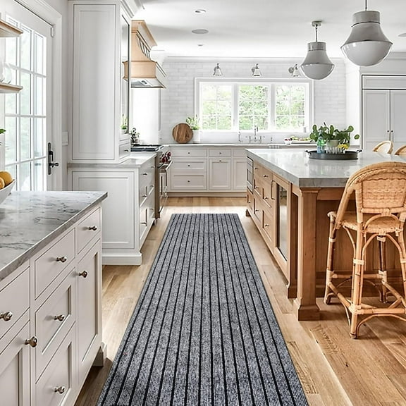 BESTVUE Area Runner Rug Outdoor Non Slips Carpet Runners Indoor Utility Rugs Mat for Kitchen Hallway Entryway Garage with Rubber Backing Striped Gray 2ft x 6ft