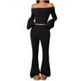 thumbnail image 2 of Outfits For Women 2 Piece Off Shoulder Long Sleeve Cropped Top Wide Leg Workout Gym Lounge Travel Matching Pants Sets Fashion Y2k Outfits 2025 Fashion, 2 of 8