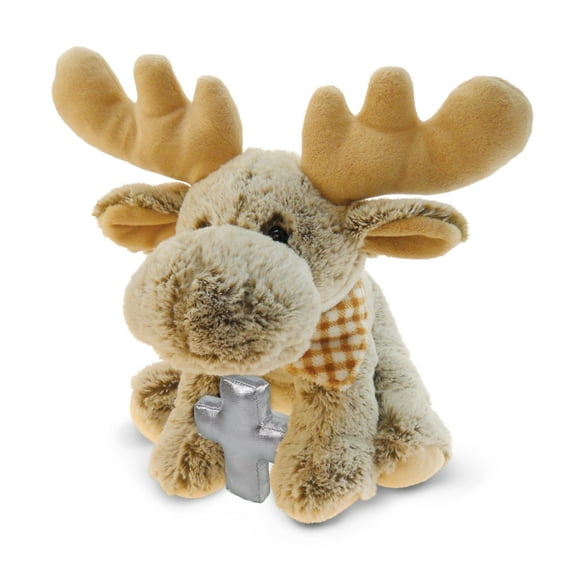 DolliBu Floppy Moose Stuffed Animal with Silver Cross Plush - Religious Baby Baptism Gifts for Boys and Girls, Dedication Christening Gifts Plush Prayer Toy, Healing Stuffed Animal Toy - 12 Inches