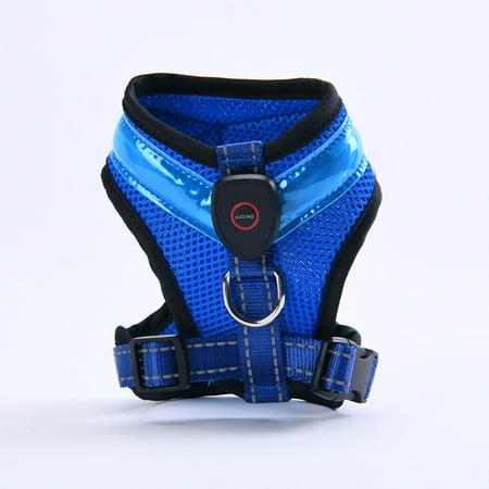New LED Dog Harness Light Up Adjustable Flashing Safety Belt Collar High Vis -S-Blue