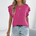 thumbnail image 5 of XFLWAM Womens Summer Knit Crochet Tops Crew Neck Short Sleeve Ruffle Sweaters Business Lightweight Casual Blouses, 5 of 5