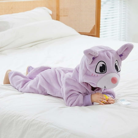 

Family Pajama Party! Juebong Unisex Baby Romper Winter And Autumn Flannel Jumpsuit Animal Cosplay Outfits Purple 6-12 Months
