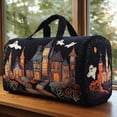 thumbnail image 3 of Women's Quilted Weekender Duffel Bag – Foldable Lightweight Travel Tote for Overnight Gym | Haunted House Pumpkin Bat Spider Web Halloween Patchwork Duffle Handbag, 3 of 5