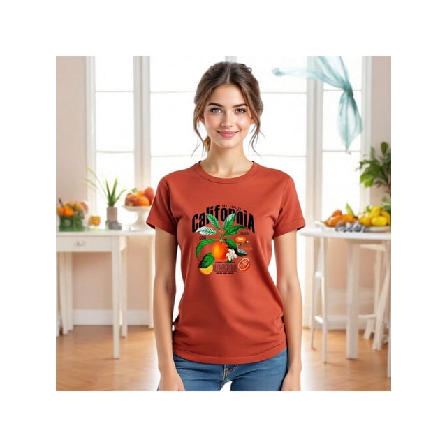 Playera Blusa De Naranjas Los Angeles California – Estilo Cítrico con Vibras del Oeste Color Shedron Talla Mediana Marca Emil SaEs
