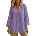 thumbnail image 4 of Neewe Womens Cotton Linen Solid Lapel Long Sleeves Button Down Shirt Top Casual Basic Daily Blouse, 4 of 8