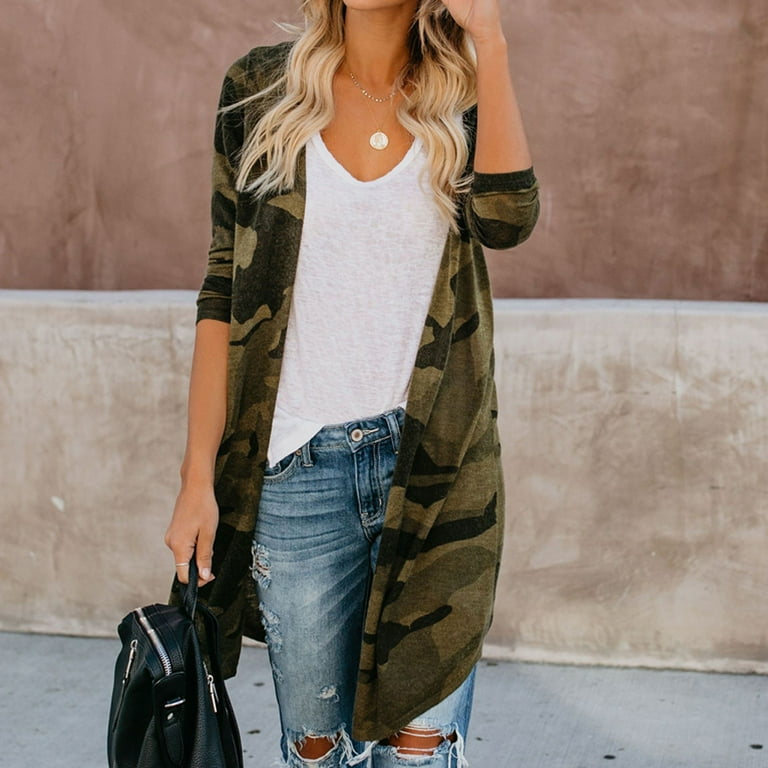 Long camo hotsell cardigan sweater