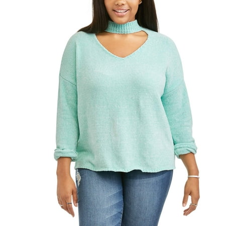 Juniors' Plus Chenille Choker Sweater