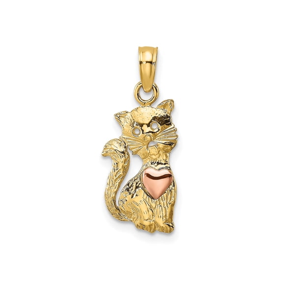 14k Two-Tone Gold Cat Pendant with Rose Gold Heart Accent for Women, Jewelry Stores Network