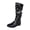 Black, variant on Black Womens Mid Calf Boots High Top Ruched Design Buckle Strap Side Zipper Flat Heel Casual Daily Wear Winter Outdoor Walking Footwear Size 37