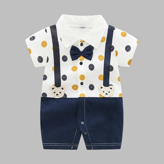 JDQJBZ Barboteuse à Manches Courtes pour Bébé Garçon, Couleur Unie, Coton, Complet Formel