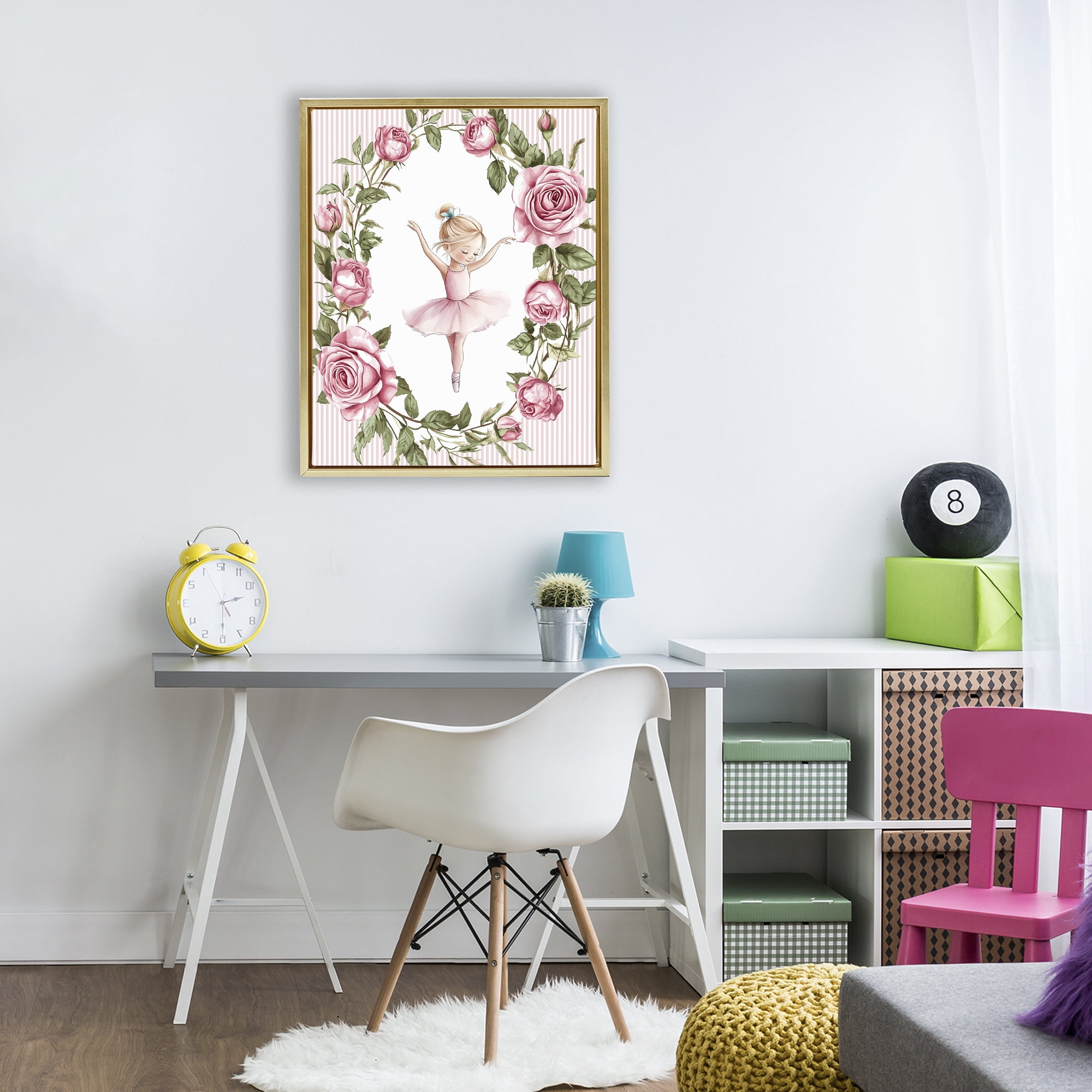 Stupell Industries Little Rose Dance Gold Framed Floater Canvas Wall Art, design by Christine Simpson Art
