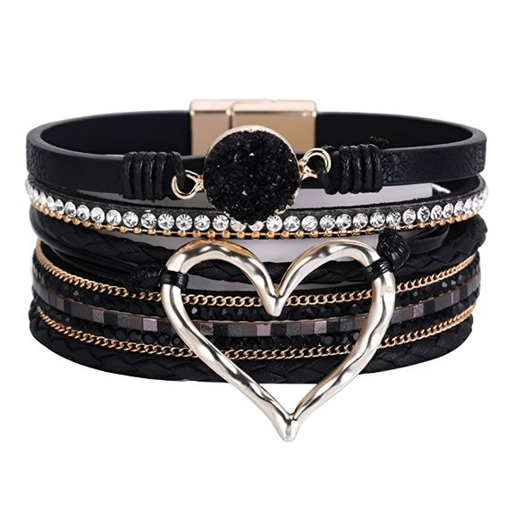 DESIGNICE Wide Wrap Leather Bracelets Women Boho Multi-Layer Bracelet Heart Magnetic Clasp Cuff Bangle Jewelry Gift Boho Bracelets for Women
