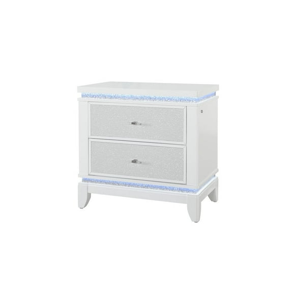 Global Furniture USA Alina Contemporary White Nightstand with LED and USB, 1 Pack
