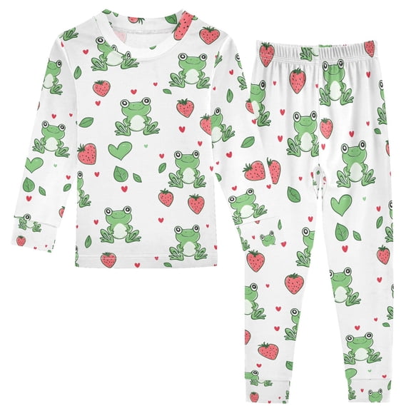 joogoo Frog Strawberry 2 Piece Long Sleeve Tee and Pants Cotton Pajama Set 4T