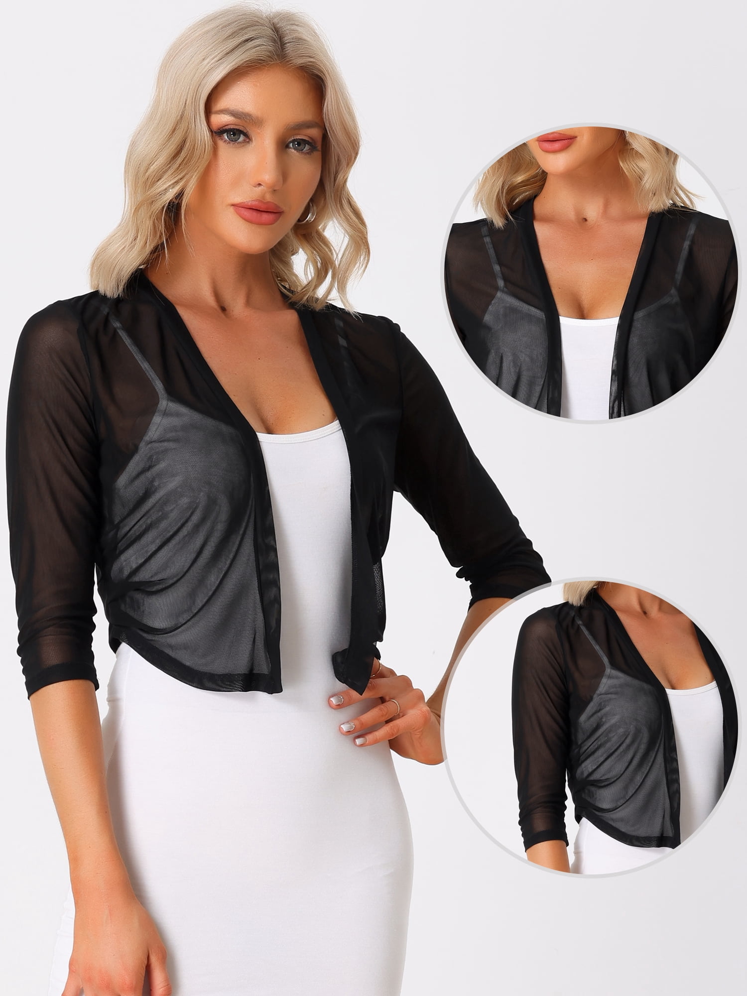 DARING DIVA Elegant Women's 3/4 Sleeve Sheer Mesh Cardigan Dresses XL Black