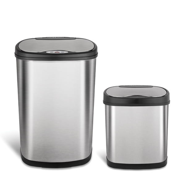 Nine Stars Automatic Kitchen Trash Can Combo, 13 and 3 Gallon Stainless Steel Motion Sensor Garbage Bin with Soft Close Lid, Silver