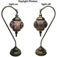 thumbnail image 3 of Silver Fever Handcrafted Mosaic Turkish Lamp Moroccan Glass Table Desk Bedside Light Bronze Base with E12 Bulb Red Yellow Starburst Latter, 3 of 9