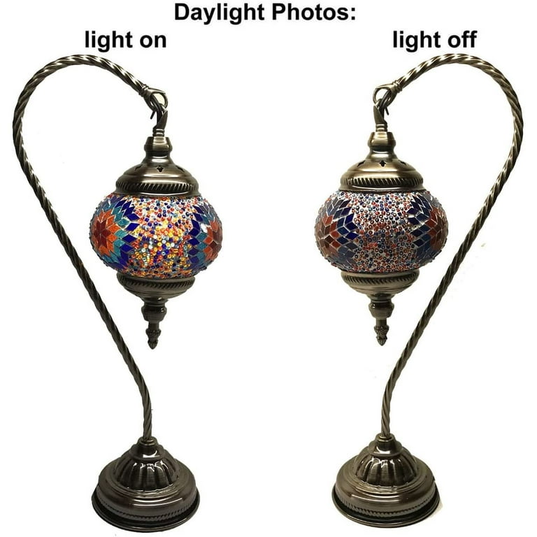 SILVERFEVER Moroccan Lamps Mosaic Turkish Lamp -Three Tier Lanterns  Colorful Handmade Glass Floor or Table with E 12 Bulbs Red Yellow Starburst