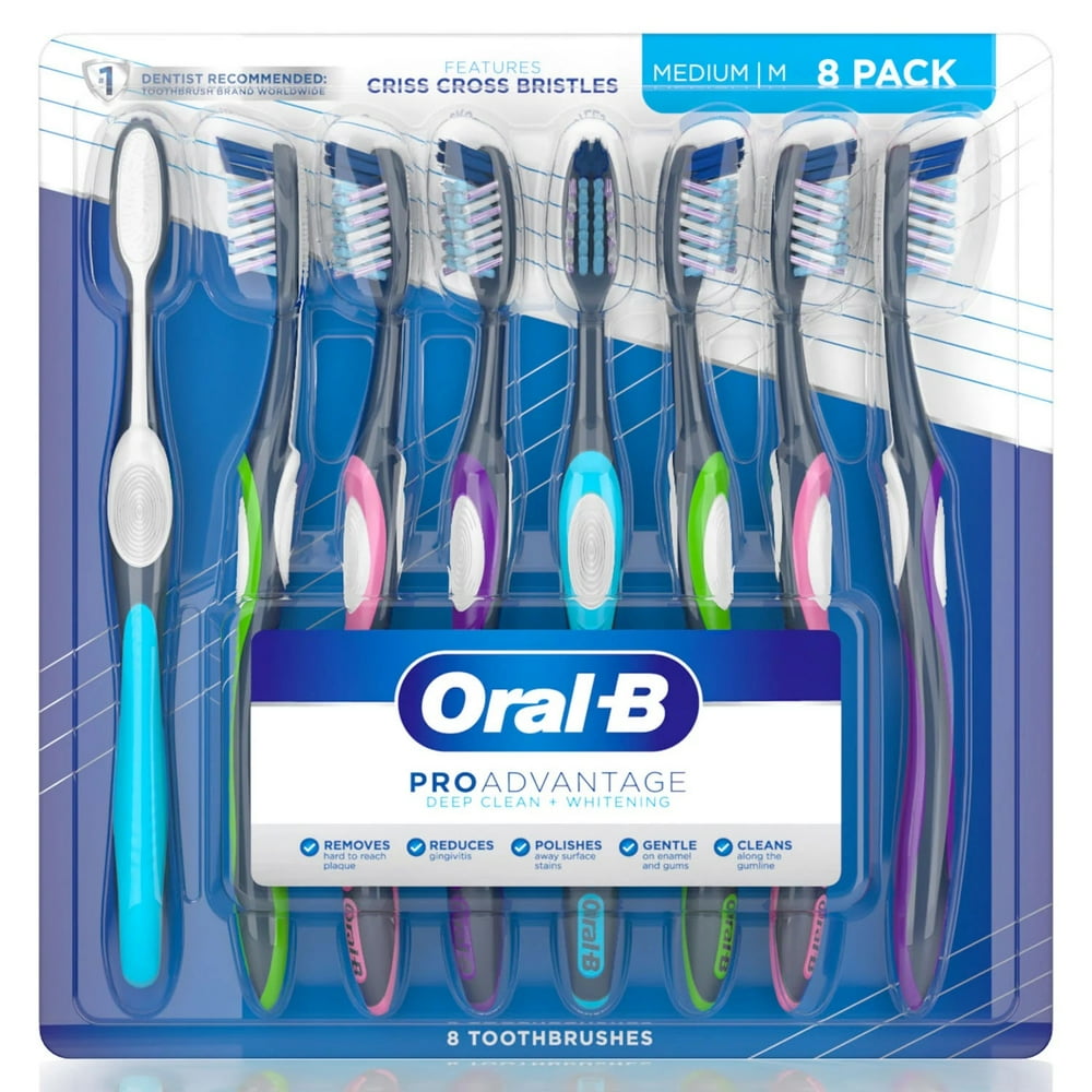 OralB ProAdvantage Deep Clean + Whitening Toothbrushes, Medium 8 ct