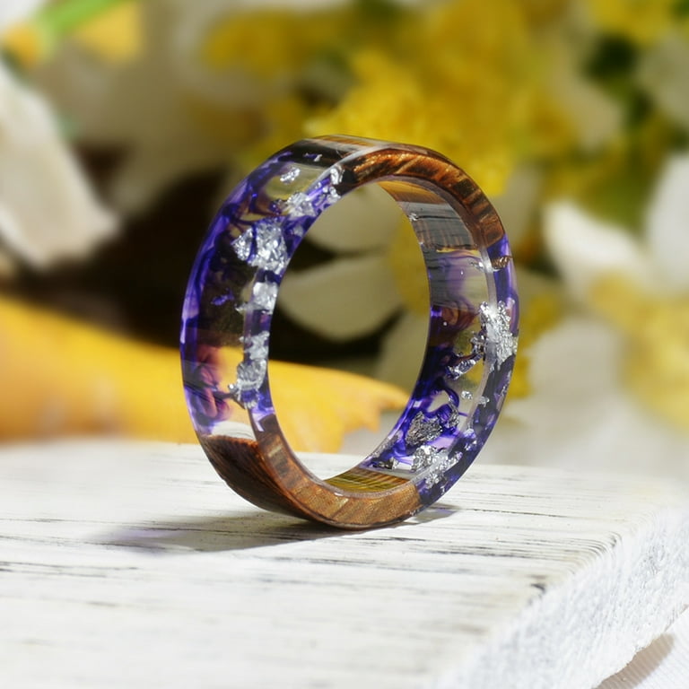 HEVIRGO Girls Wooden Dried Flower Transparent Finger Ring Jewelry