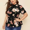 thumbnail image 2 of Fesfesfes Plus Size Tops for Women Short Sleeve Tops Crewneck Tummy Control Ruffle Hem T-shirt Casual Floral Printed Graphic Tees Leisure Blouse Tops, 2 of 7