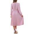 thumbnail image 3 of INSPIRE CHIC Women's Dress Holiday Long Sleeve Tie V Neck Pleated A-Line Midi Dress XL Pink, 3 of 6